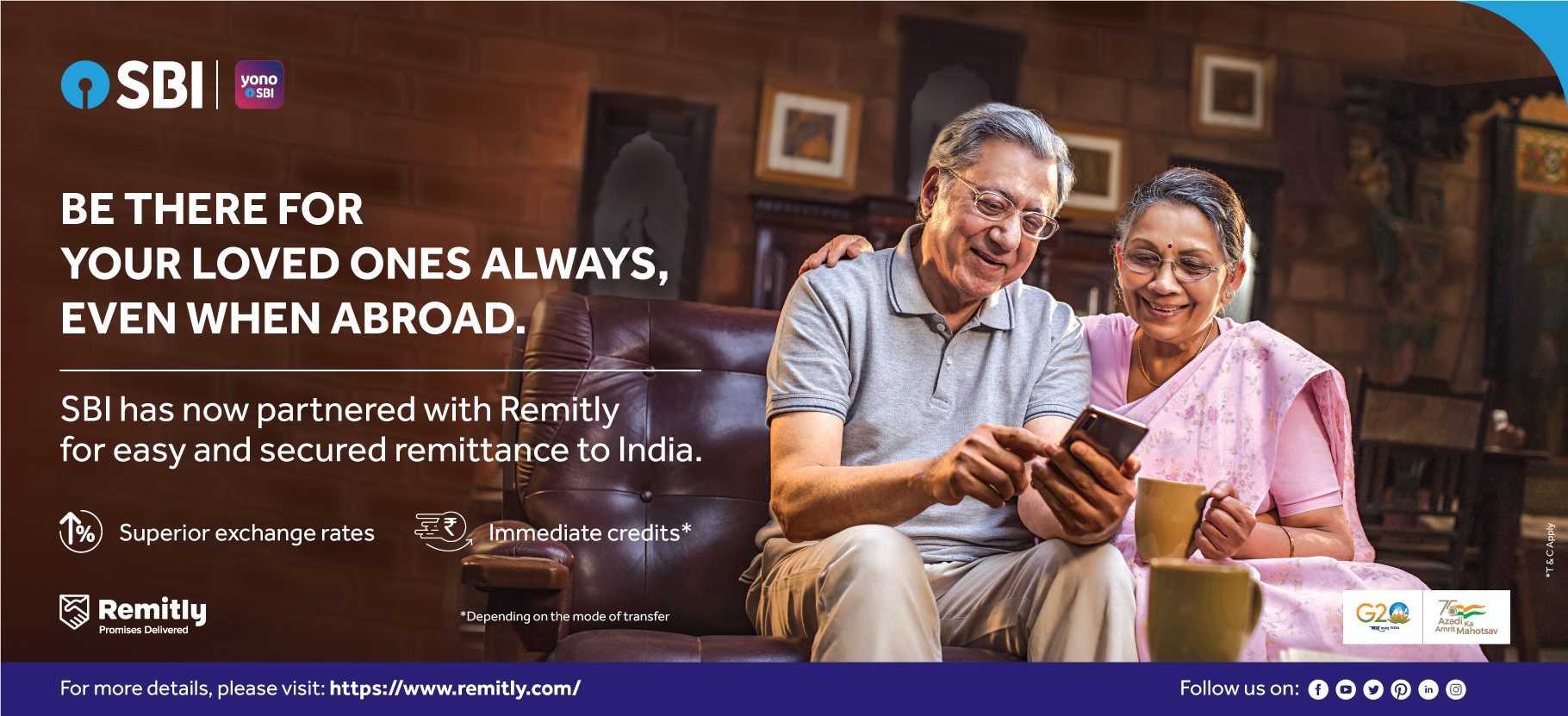 Promotional image for SBI's partnership with Remitly, highlighting services for fast and secure international money transfers