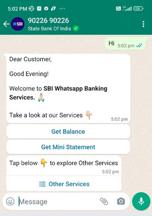 sbi balance check karne ka whatsapp number